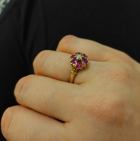 14k Victorian ruby seed pearl ring - Picture 3 of 11